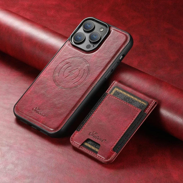 Exklusive iPhone Hülle aus Leder: robust, eleganter Schutz, mit Kartenfächern und ausklappbarem Ständer.