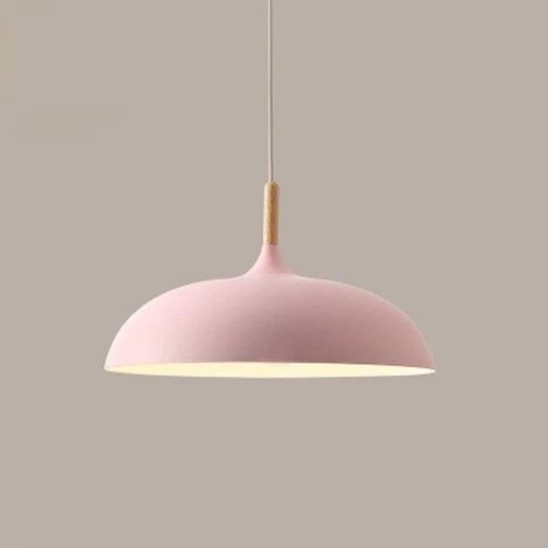 Elegante Pastell-Pendelleuchte aus Metall & Holz im Retro-Stil. Schöne Designerlampe für Ihr Zuhause. Gemütlich.