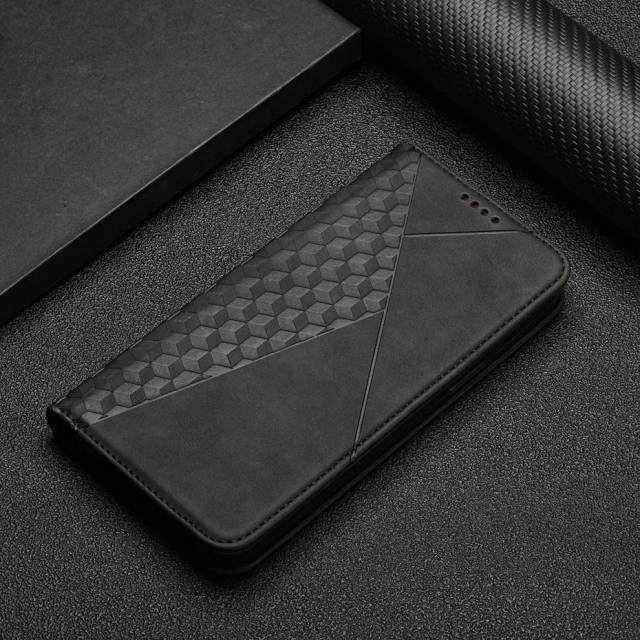 Samsung Galaxy Smartphone Zubehör: elegante Lederhülle mit Kartenfächern, Ständerfunktion und Rautendesign.