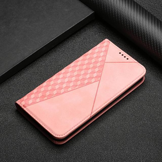 Vielseitige Samsung Galaxy Lederhülle: Geldbörse, Ständer & stoßfester Schutz mit elegantem Rautendesign.