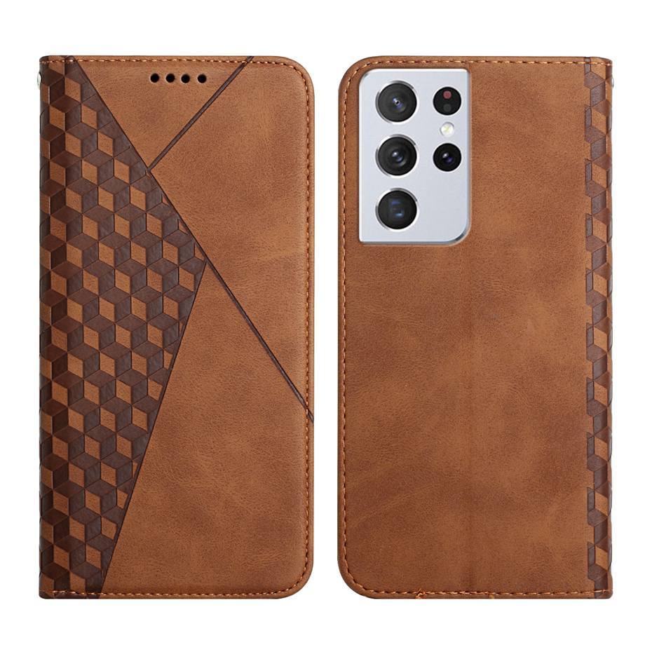 Geschlossene Samsung Galaxy Schutzhülle im Rautendesign, aus PU-Leder, für eleganten und sicheren Handy Schutz.