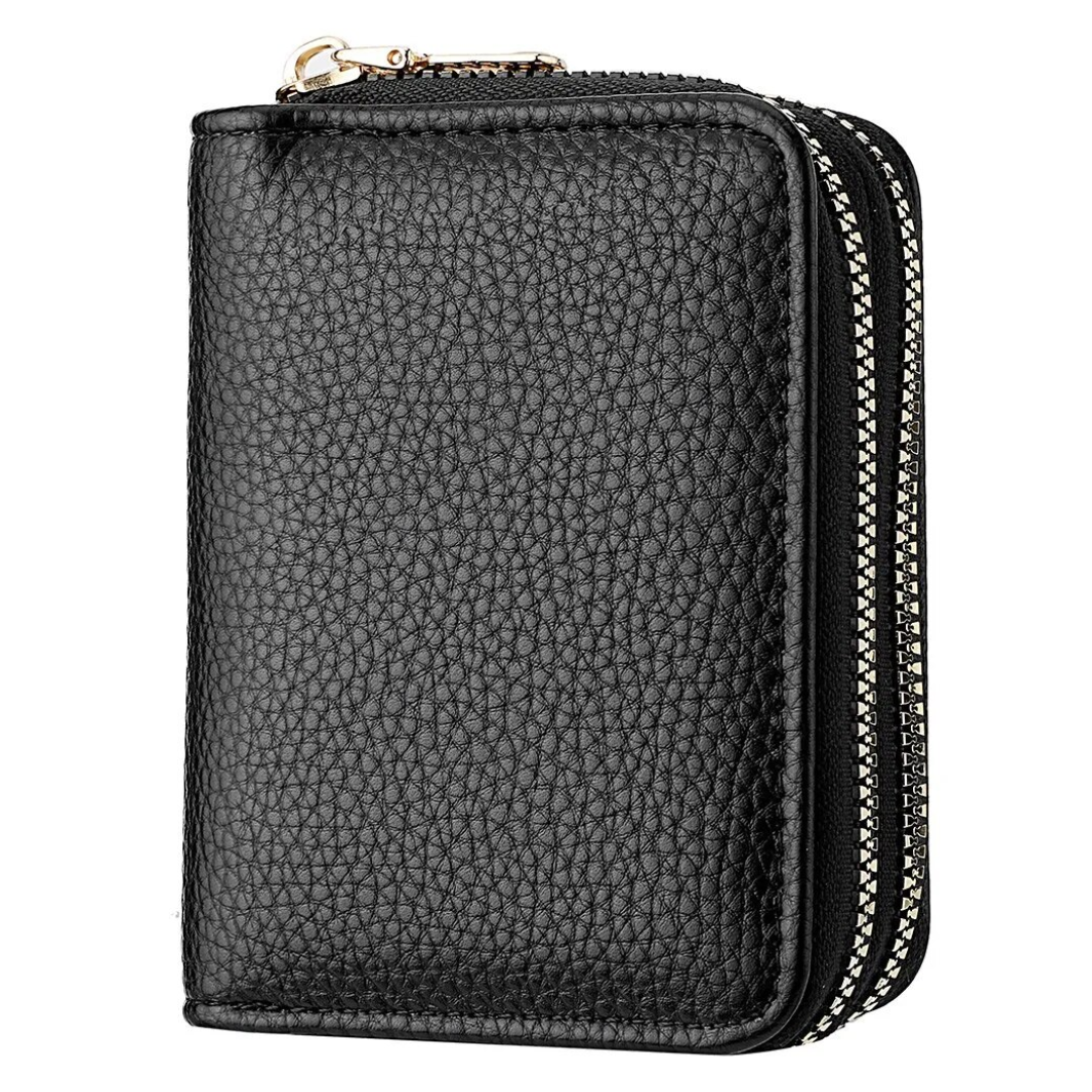 Elegante schwarze Damen Lychee Geldbörse, Kurzportemonnaie. Perfekt organisiertes Accessoire für Frauen.