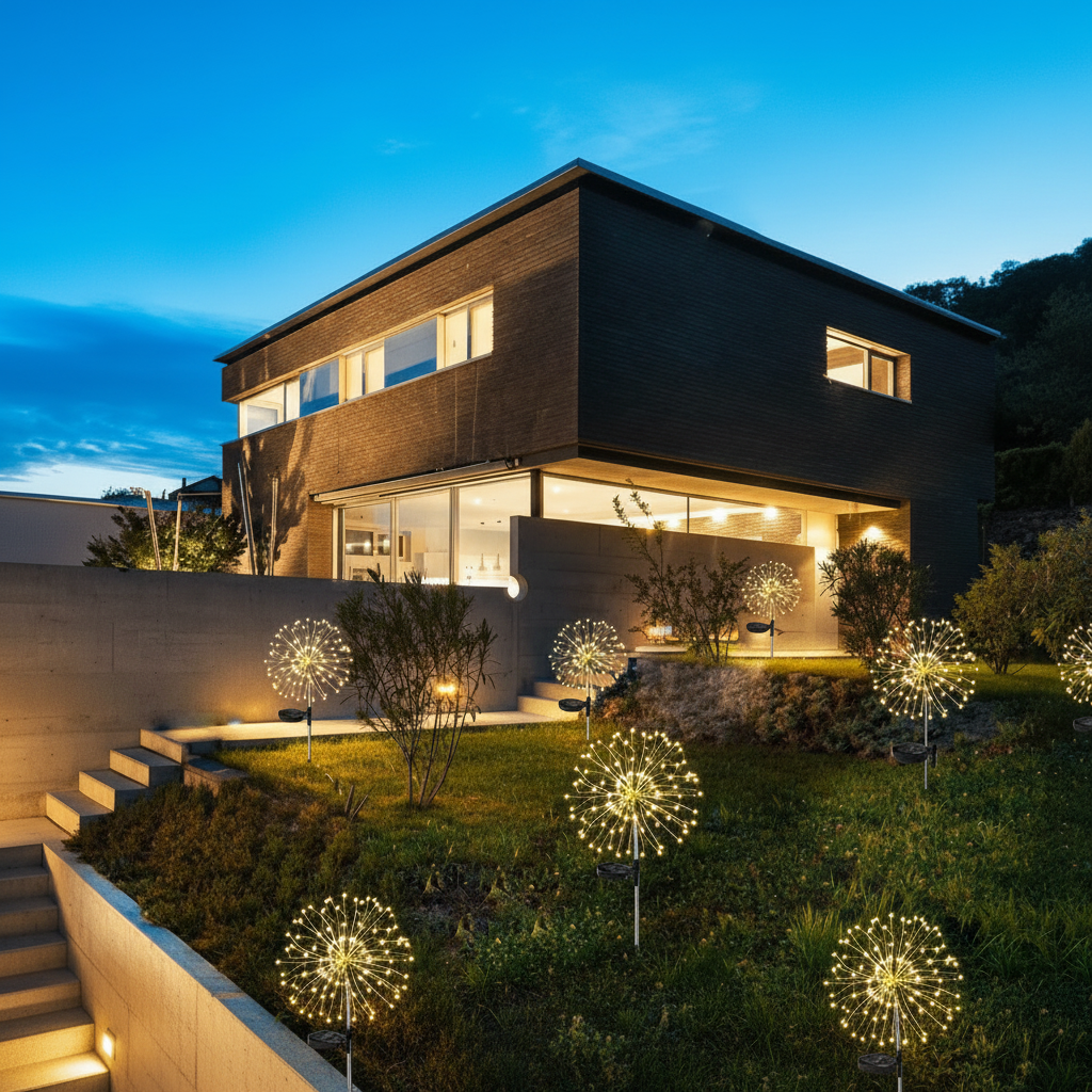 Elegante Solar Feuerwerkslichter LED Gartenlampe für Außenbereiche; solarbetrieben, energiesparend & IP65.