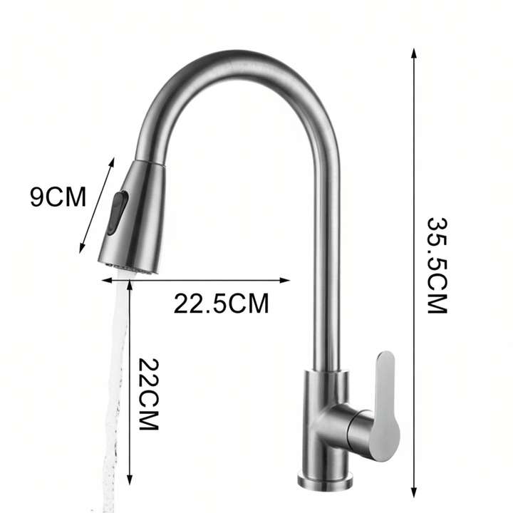 SWIVELUX Küchenarmatur mit ausziehbarem Brausekopf für komfortables Spülen in der Küche.