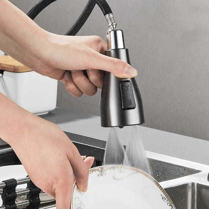 SWIVELUX Küchen-Wasserhahn in Chrom, ausziehbarer Brausekopf, 360 Grad schwenkbar.