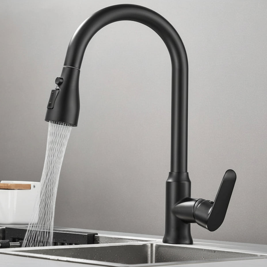 SWIVELUX Küchenarmatur: elegant, ausziehbar, 360° drehbar, in modernem Schwarz.
