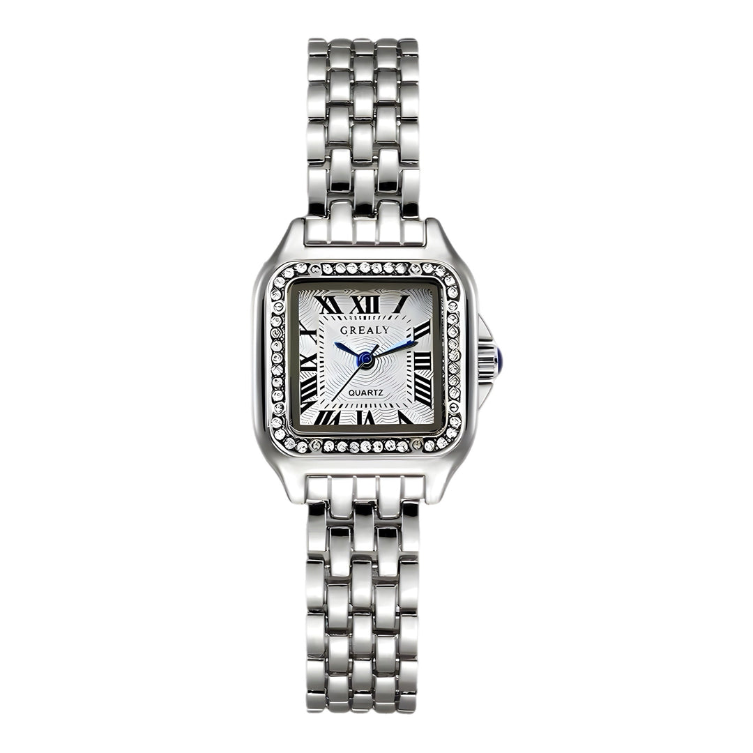 Silberne Vintage Quarz-Damenuhr, ein eleganter Zeitmesser. Perfektes Geschenk und Damen Schmuck aus Edelstahl.