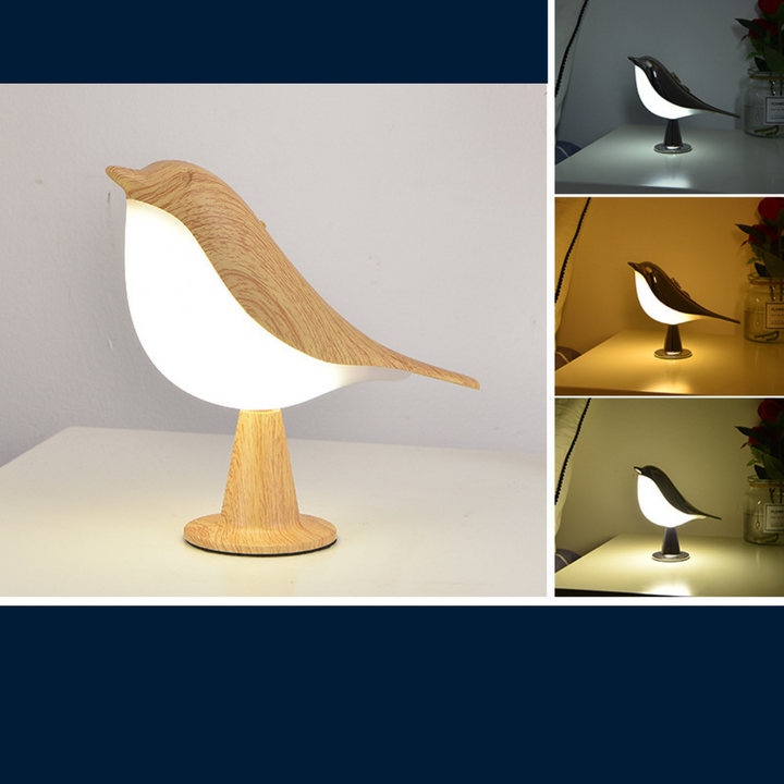 Vielseitige Vogel Tischlampe mit 3 LED Leuchtstufen, kabellos und wiederaufladbar für Flexibilität.