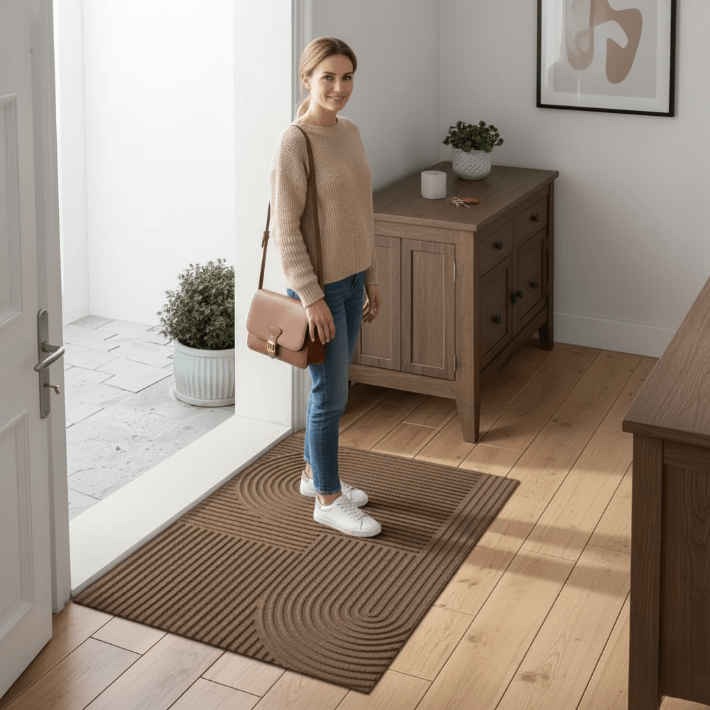 Stilvolle Eingangsmatte mit minimalistischem Linienmuster, waschbar und rutschfest, für ein gepflegtes Zuhause.