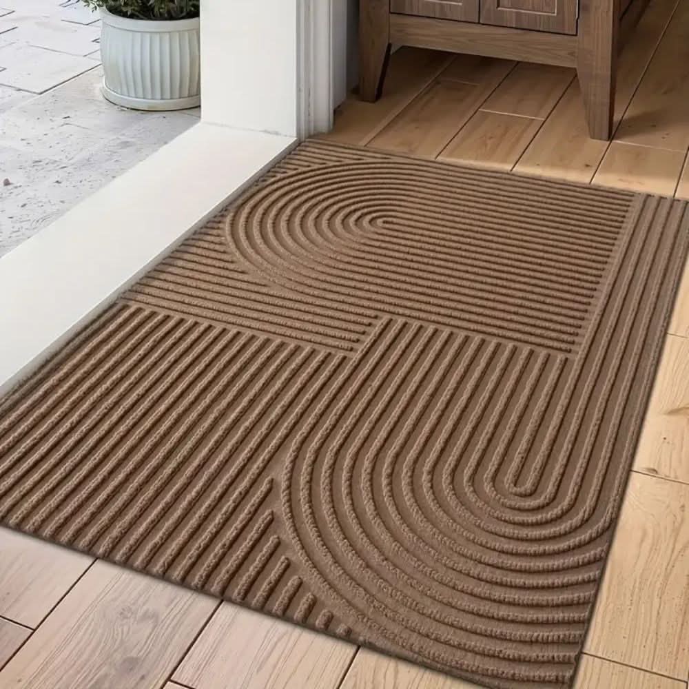 Waschbare Saugmatte mit elegantem Linienmuster, rutschfest und modern, optimaler Bodenschutz im Heimdekor.