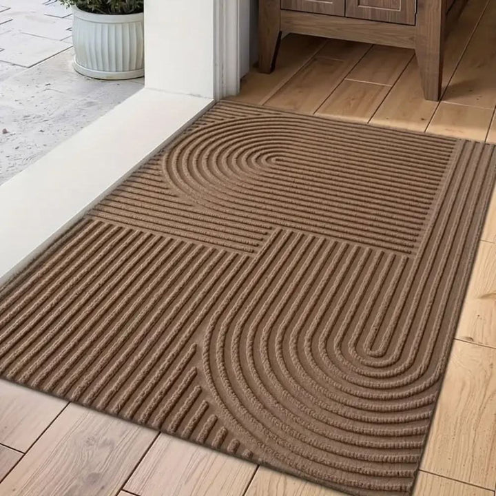 Waschbare Saugmatte mit elegantem Linienmuster, rutschfest und modern, optimaler Bodenschutz im Heimdekor.