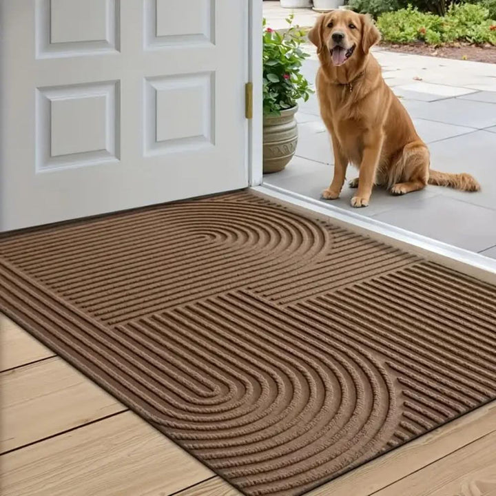 Moderne Bodenschutz-Saugmatte mit Linienmuster, waschbar und rutschfest, schützt Böden effektiv im Eingang.