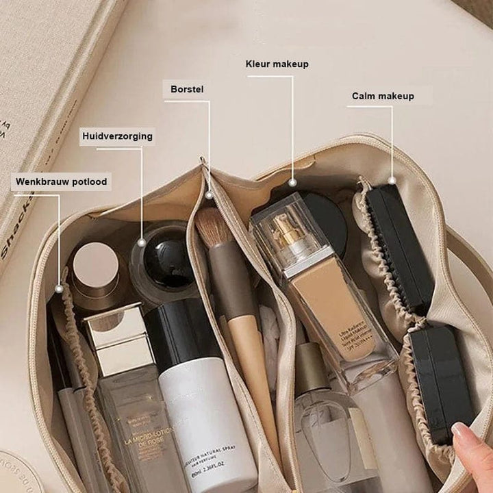 Geräumige Kosmetiktasche in Beige/Braun, Beauty Organizer für Reisen, wasserfest & verstellbar für Make-up.