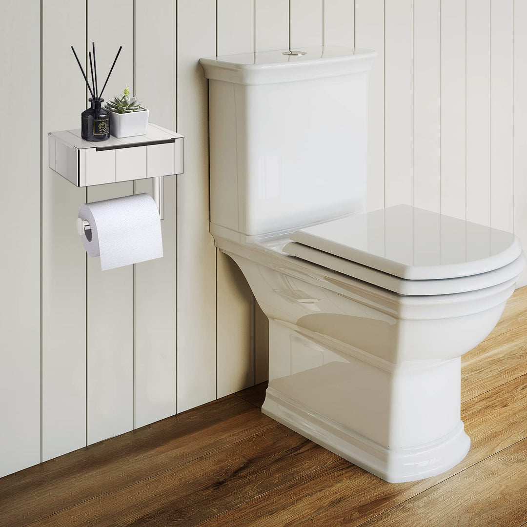 Eleganter 2-in-1 Toilettenpapierhalter mit Taschentuchbox & Ablage aus Edelstahl für modernes Bad.