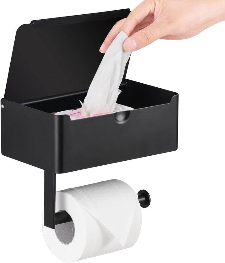 Praktische Badaufbewahrung: Toilettenpapierhalter mit Ablage und Taschentuchbox, platzsparend und stilvoll.