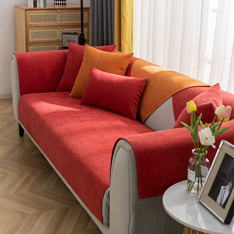 Robuster Chenille Sofaplatzschutz für Ecksofa, ideal für Haustiere & Kinder.