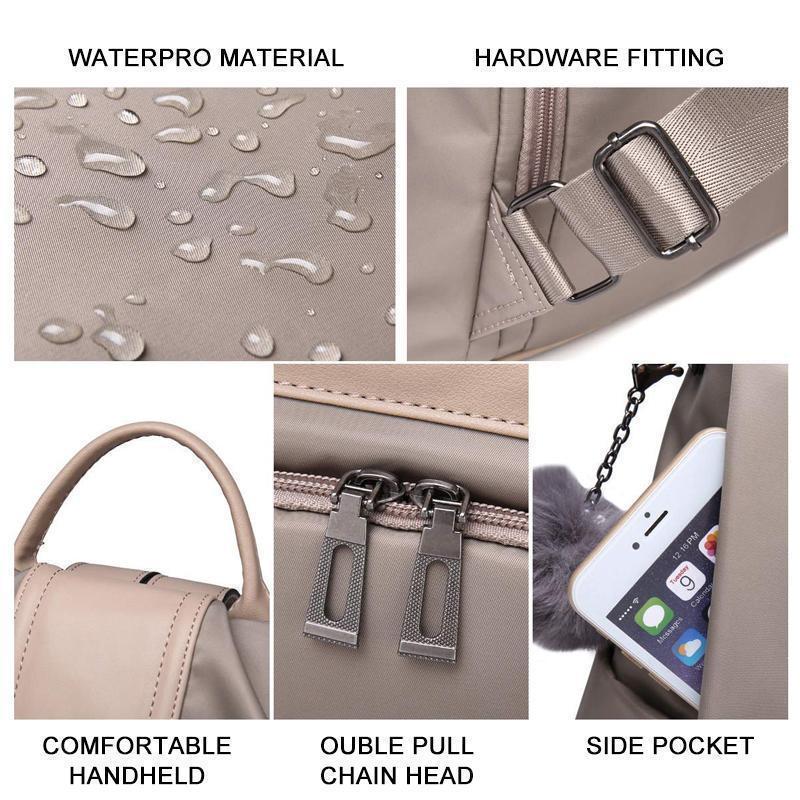 Robuster Damen Rucksack aus wasserdichtem Nylon und PU Leder, langlebig für Reisen und Alltag.