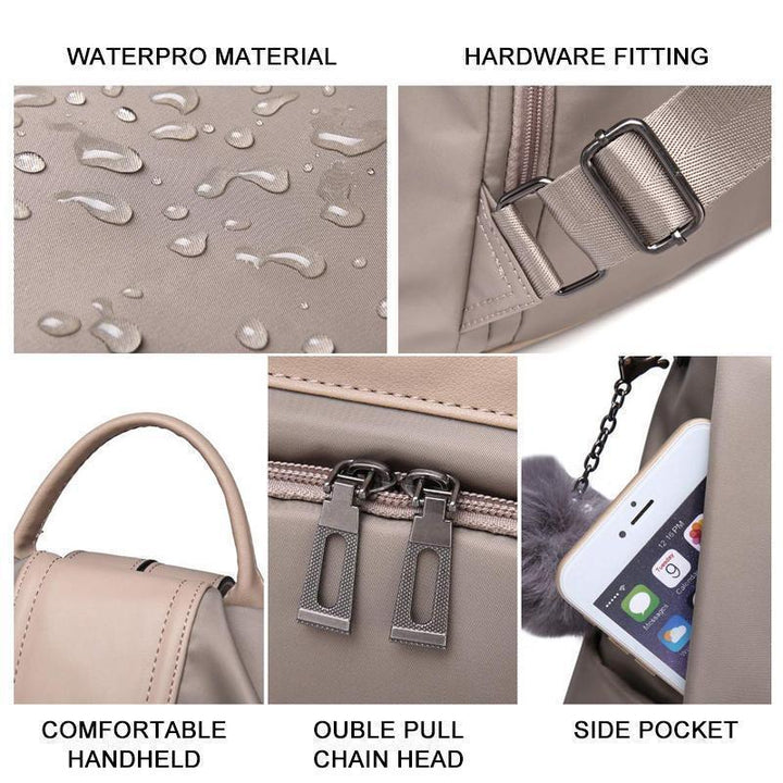 Robuster Damen Rucksack aus wasserdichtem Nylon und PU Leder, langlebig für Reisen und Alltag.