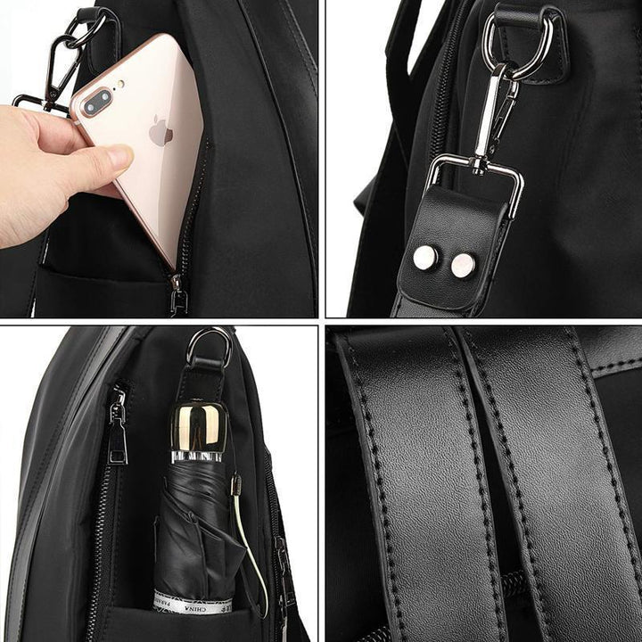 Geräumiger Damen Rucksack in Seitenansicht, ideal für Reise & Alltag, mit Diebstahlschutz.