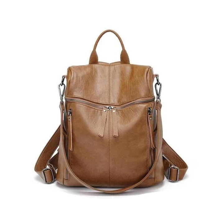 Robuster Damenrucksack aus PU Leder, schwarzes Modell, geräumig & elegant, perfekt als stilvolle Alltagstasche.