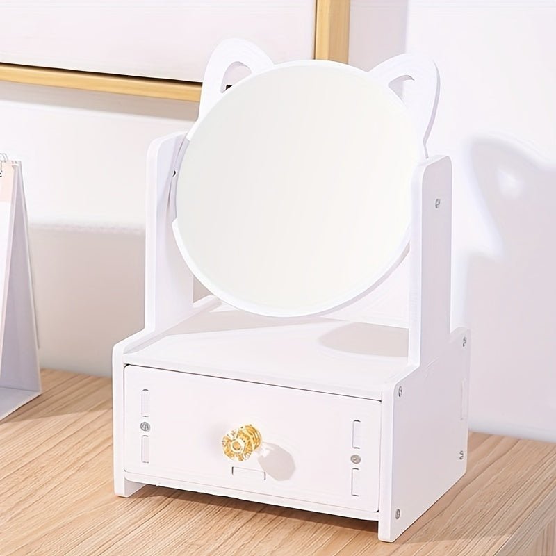 Eleganter Damen Schminkspiegel mit integrierter Aufbewahrung für Kosmetikartikel; ideal für Beauty-Organisation.