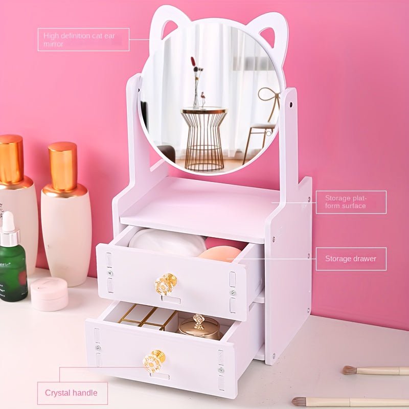 Stilvoller Schminkspiegel für Damen mit Fächern; optimiert die Kosmetik-Organisation auf dem Schminktisch.