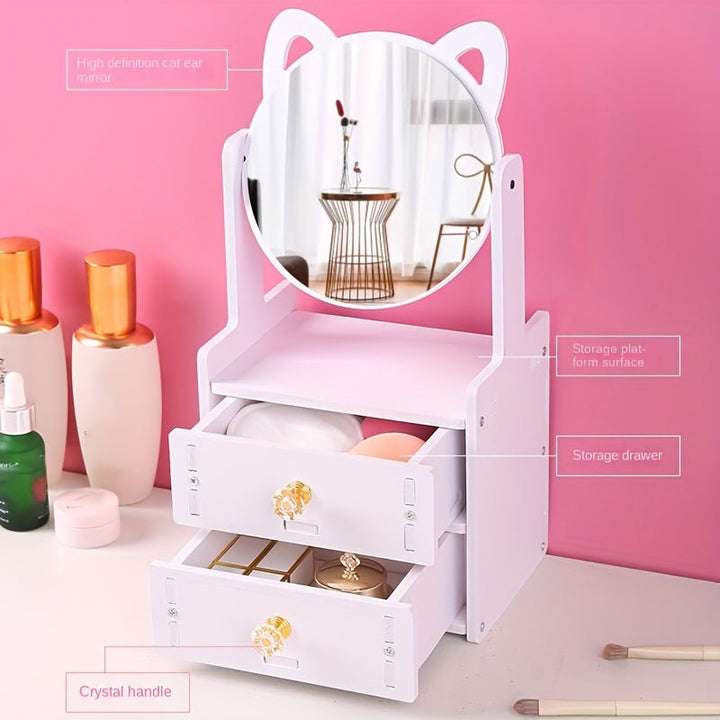 Stilvoller Schminkspiegel für Damen mit Fächern; optimiert die Kosmetik-Organisation auf dem Schminktisch.