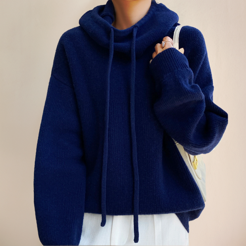Gemütlicher & eleganter Damenpullover. Warmer Langarm-Pullover mit hohem Kragen, stilvolle Frauenmode für Winter.