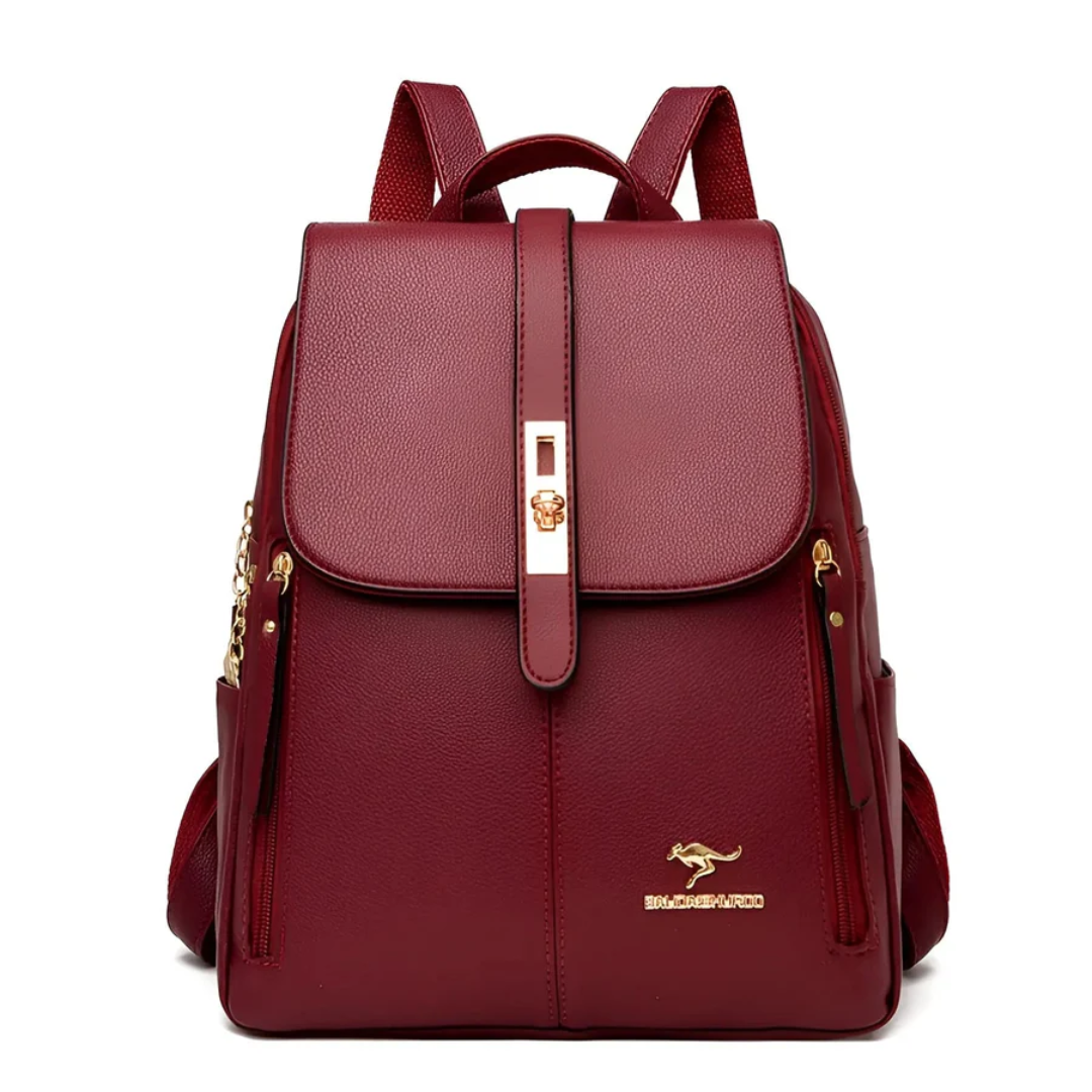 Stilvoller Damen Businessrucksack in Burgunderrot. Eleganter Begleiter mit Fächern für Laptop & Unterlagen.
