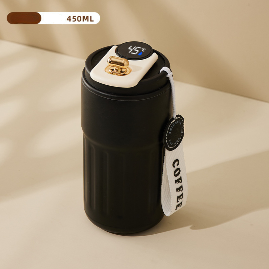 Smarter Edelstahl-Reisebecher 450ml, auslaufsicher, mit Temperaturanzeige für den Alltag.