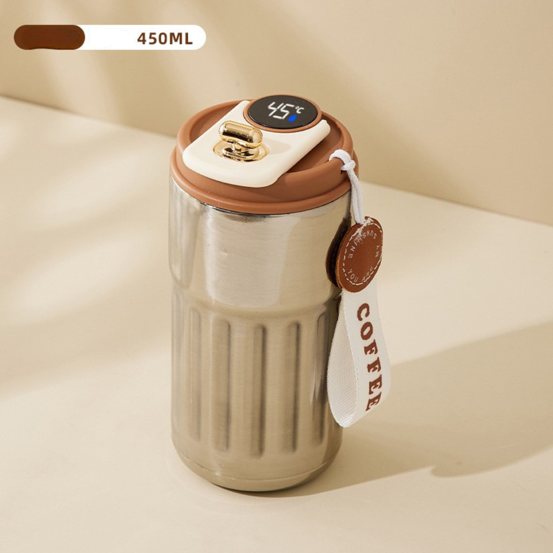 Isolierter Edelstahl-Getränkebecher 450ml, mit LED-Anzeige für die genaue Temperatur.