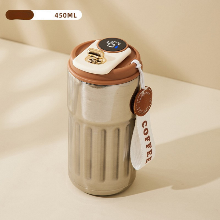 Isolierter Edelstahl-Getränkebecher 450ml, mit LED-Anzeige für die genaue Temperatur.