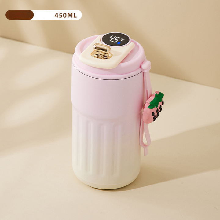 Thermobecher 450ml aus gebürstetem Edelstahl, LED-Display, für Kaffee und Tee im Büro.