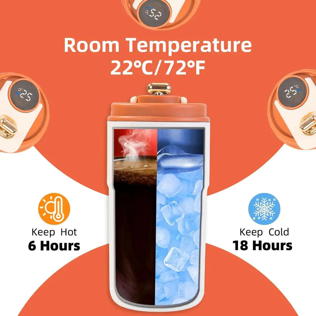 Smarter Edelstahlbecher 450ml mit LED Temperaturanzeige; ideal für heiße und kalte Getränke.