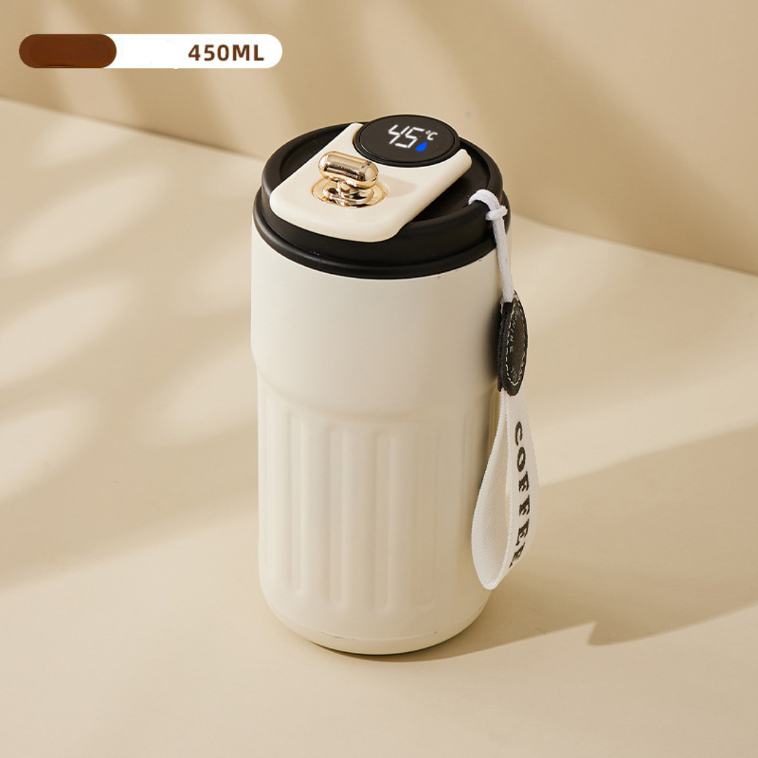 Getränkebecher 450ml aus Edelstahl mit LED Anzeige, perfekt für Büro und Outdoor-Aktivitäten.