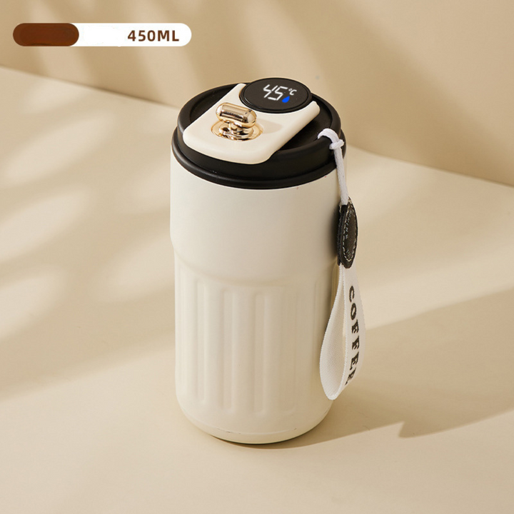 Getränkebecher 450ml aus Edelstahl mit LED Anzeige, perfekt für Büro und Outdoor-Aktivitäten.