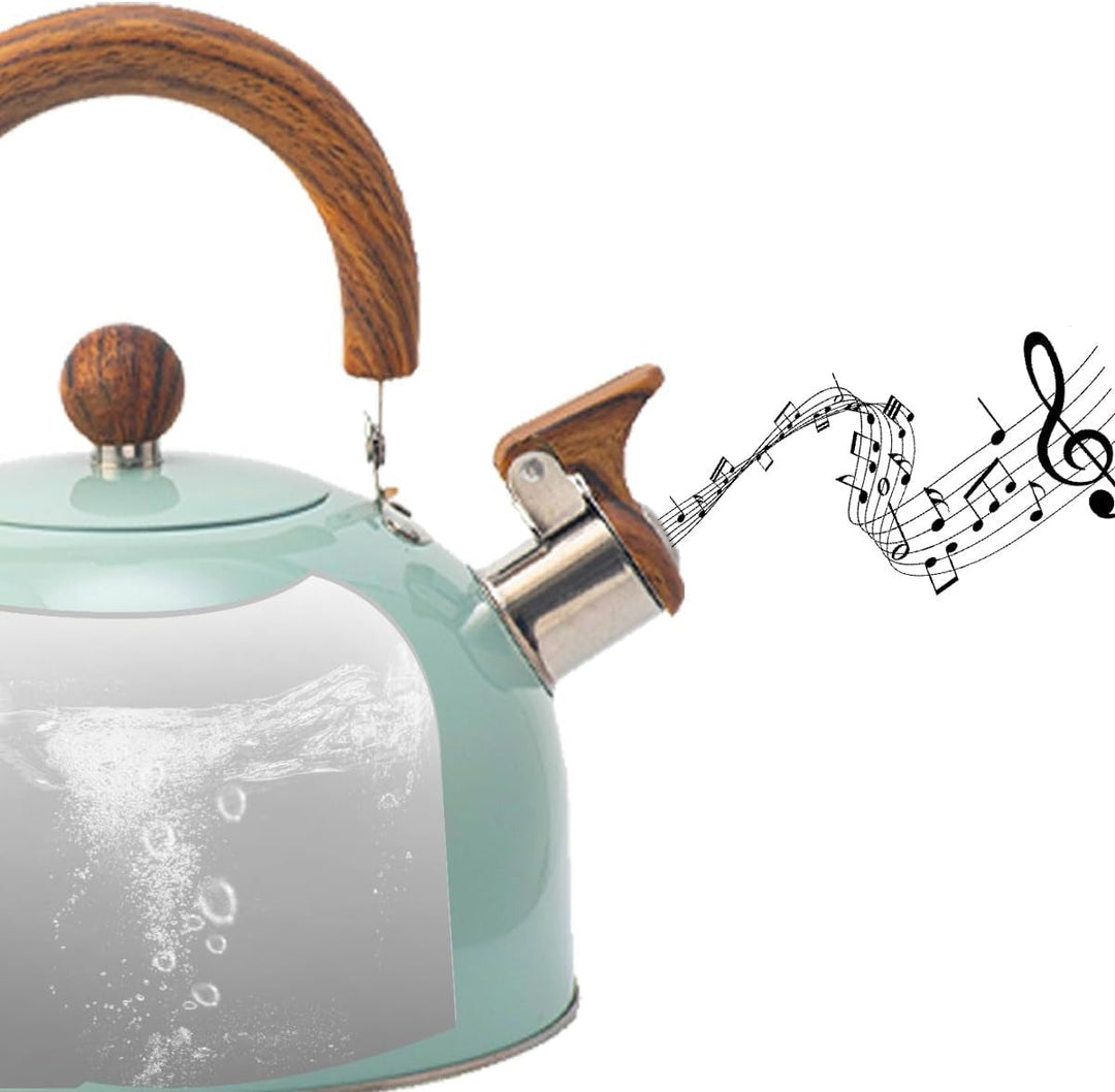 Hochwertiger Edelstahl Wasserkocher Kavana mit polierter Oberfläche und klassischer Pfeife, langlebig.