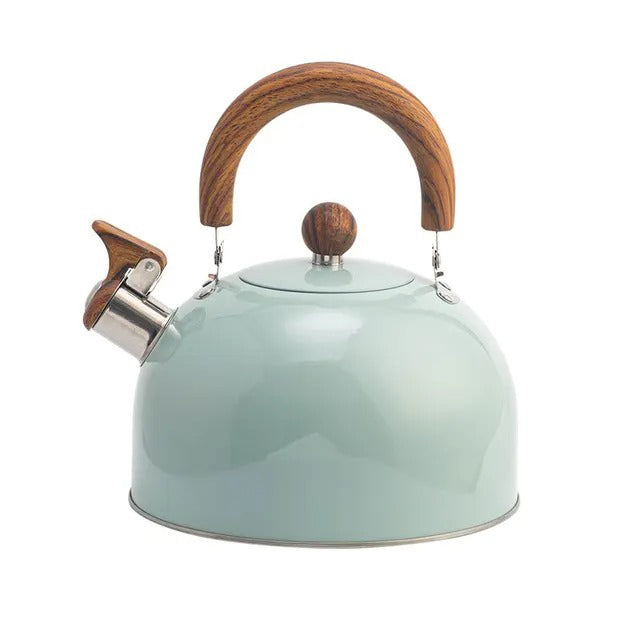 Pfeifender Edelstahl-Wasserkocher Kavana in Aktion, der schnell Wasser für eine Tasse Tee erhitzt.