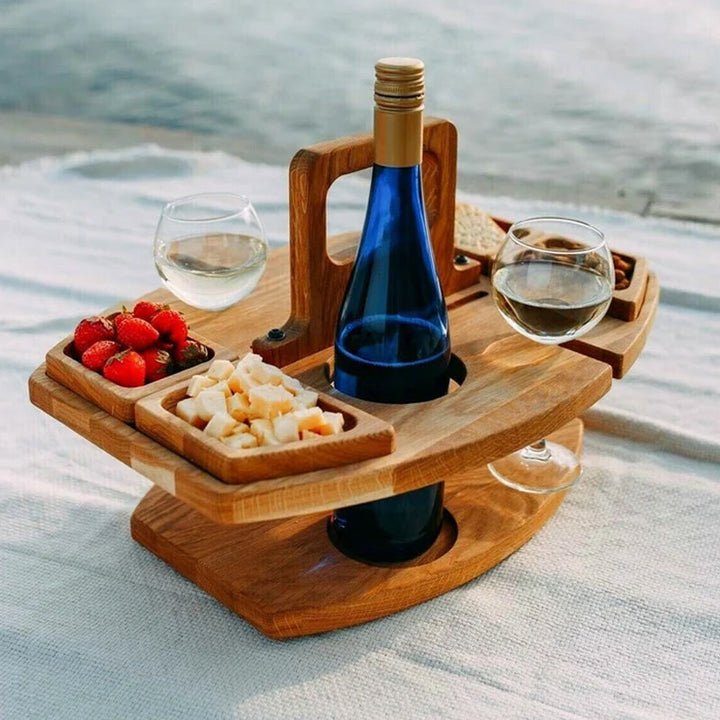 Tragbarer Outdoor-Weintisch für Picknicks, faltbar und robust. Perfekt für Garten & entspannte Stunden.
