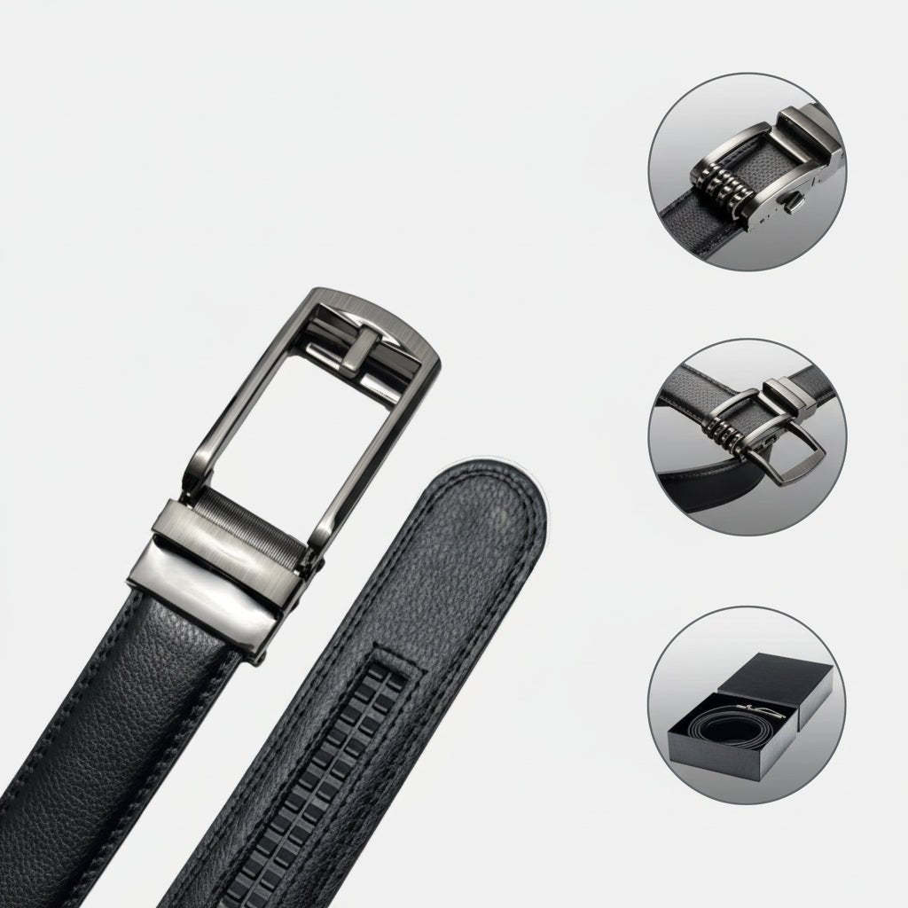 Stilvoller Business-Gürtel für Herren mit Ratschensystem, eleganter Metallschnalle und Lederoptik.