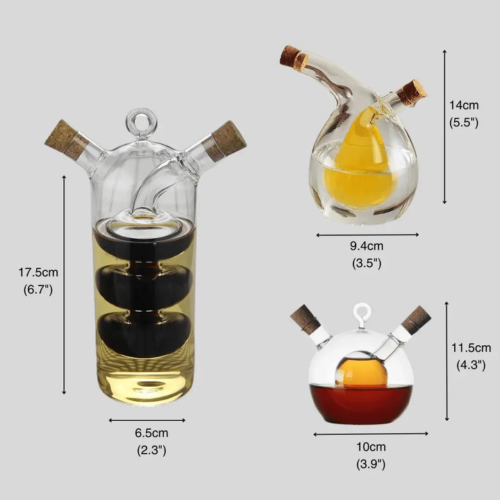 Platzsparender 2-in-1 Öl- und Essigspender in elegantem Glas-Design; vielseitiger Küchenhelfer.