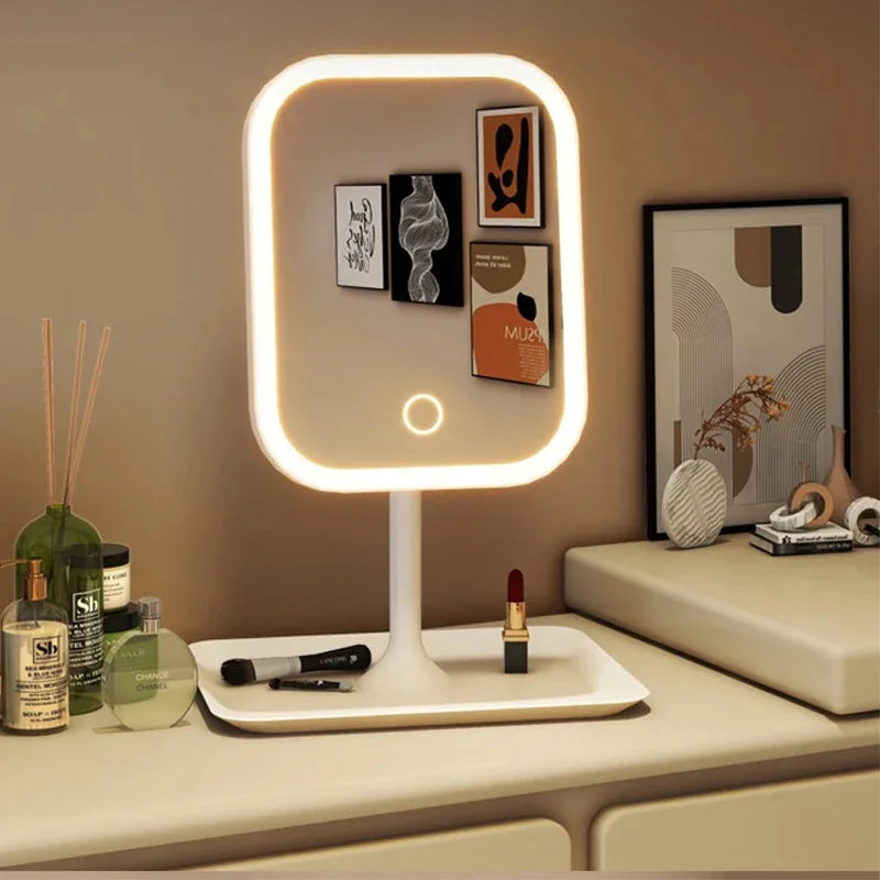 Eleganter LED Schminkspiegel für Damen mit 3 Lichtfarben und Touch-Steuerung, perfekt für Make-up.