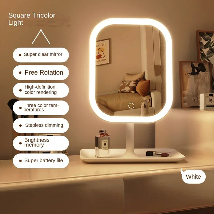 Multifunktionaler LED Schminkspiegel mit verstellbaren Lichtfarben und smarter Touch-Steuerung.