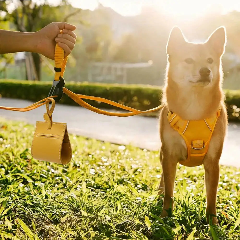 Klassischer PU-Leder Hundekotbeutelspender, elegantes Design und praktische Funktion für Haustierbesitzer.