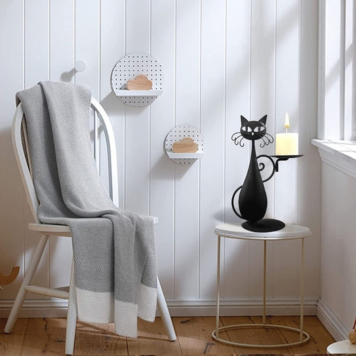 Vintage schwarze Katze Metall Kerzenhalter, eine charmante Wohnaccessoire Dekoration für Ihr Zuhause.