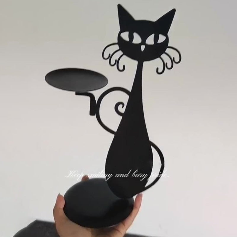 Einzigartiger schwarzer Katze Kerzenhalter, das perfekte Geschenk für Katzenliebhaber und Dekofans.