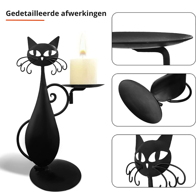 Detailreicher schwarzer Katze Kerzenhalter, bringt Eleganz und eine liebevolle Note in jede Wohnkultur.