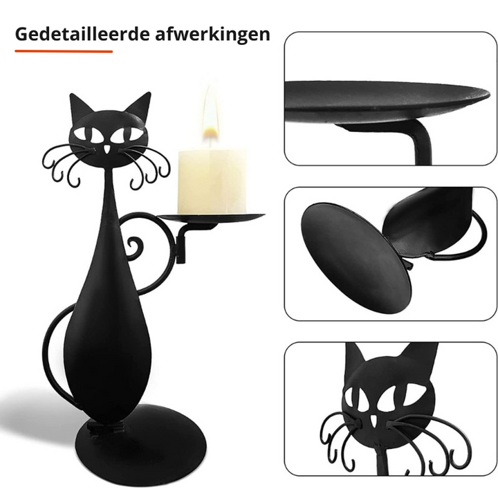 Detailreicher schwarzer Katze Kerzenhalter, bringt Eleganz und eine liebevolle Note in jede Wohnkultur.