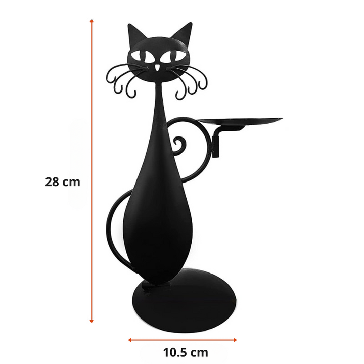 Stimmungsvoller schwarzer Katze Kerzenhalter, perfekt für Teelichter oder kleine Kerzen als Akzentlicht.