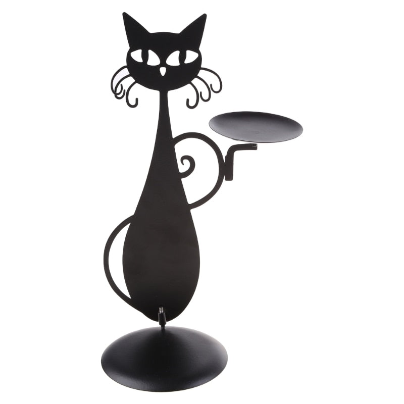 Schwarze Katze Kerzenhalter als Blickfang. Eine geschmackvolle Dekoration für Regal, Tisch oder Fensterbank.